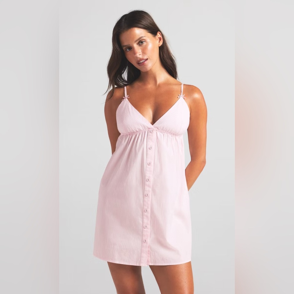 SKIMS Cotton Poplin Sleep Mini Dress – Cherry Blossom Stripe –‎ Size M – NWT